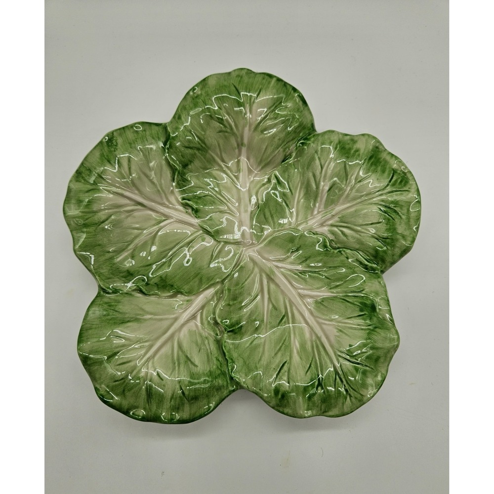 Fitz & Floyd Cabbage Leaf Plate Green Ironstone Vintage Japan 8 Inch Salad Dish